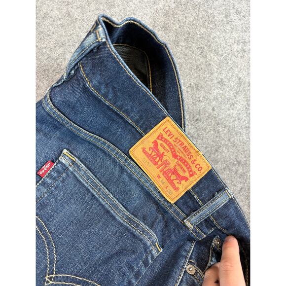 Levis 513 Denim Slim Straight Jeans Mens 35x30 Blue Dark Wash Red Tab Faded - Picture 4 of 9